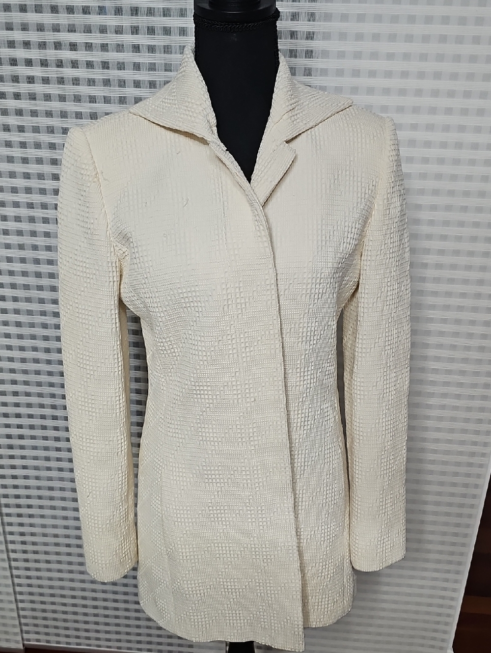 Cream Textured Longline Women's Coat